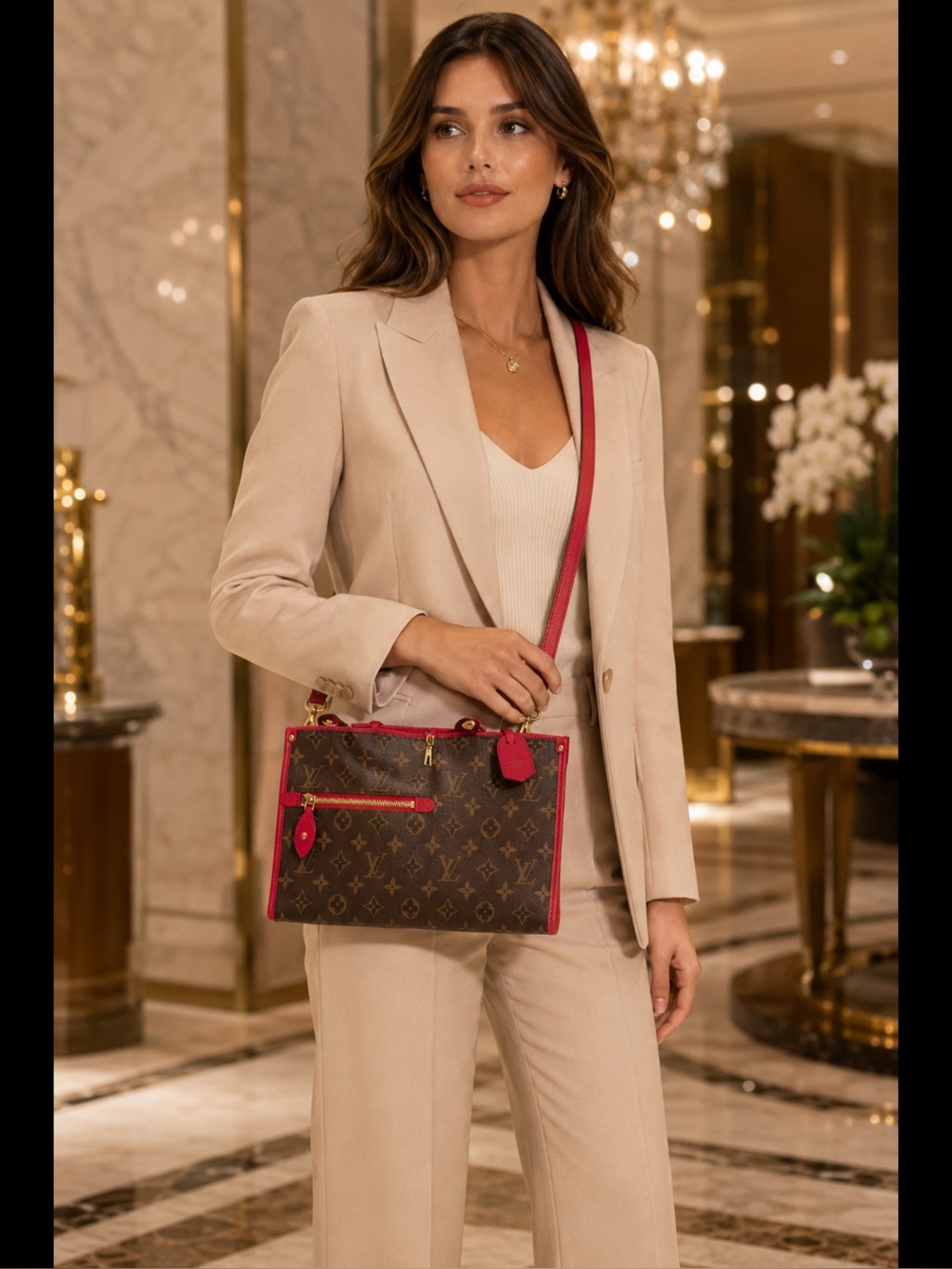 Louis Vuitton Monogram Satchel with Red Trim and Strap - Picture 1 of 6